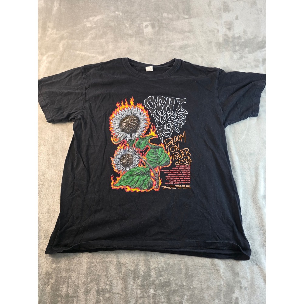 Unbranded Bloom On Power T-Shirt Mens Size Medium Black Sunflower Graphic Tee